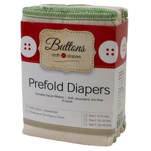 Buttons Bamboo/Cotton Prefolds - 6 Pack - Size 1 (7-12lbs)