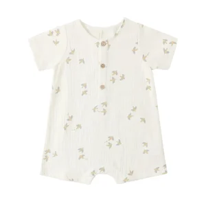 Quincy Mae Short Sleeve Woven Romper - Birds - 0-3m