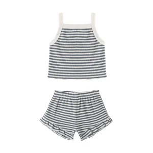 Quincy Mae Evie Tank + Shortie Set - Ocean Stripe - 0-3m