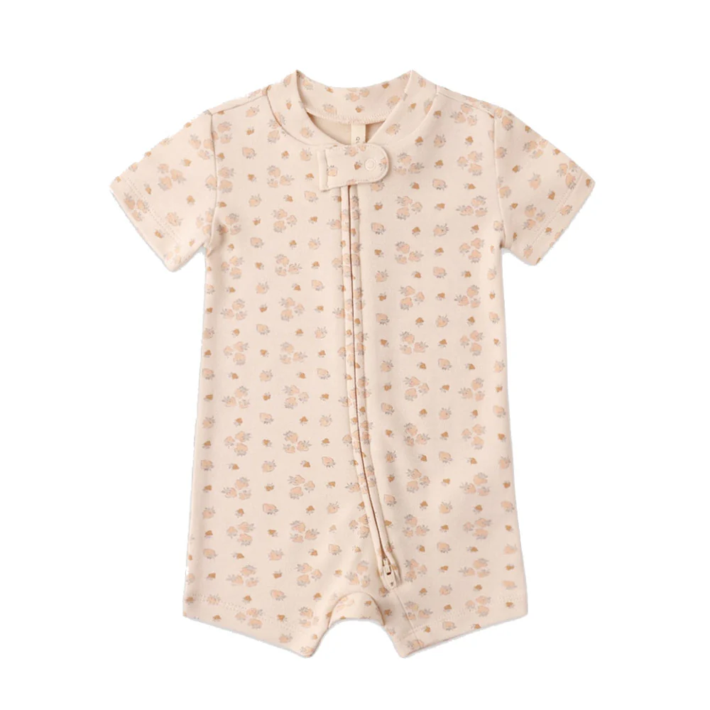 Quincy Mae Zip Short Sleeve Sleeper - Strawberries - 12-18m