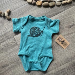 West Coast Karma Baby Onesie - Heathered Teal Snail - 0-6m