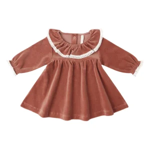 Quincy Mae Velour Baby Dress - Cranberry (Size 4/5y)