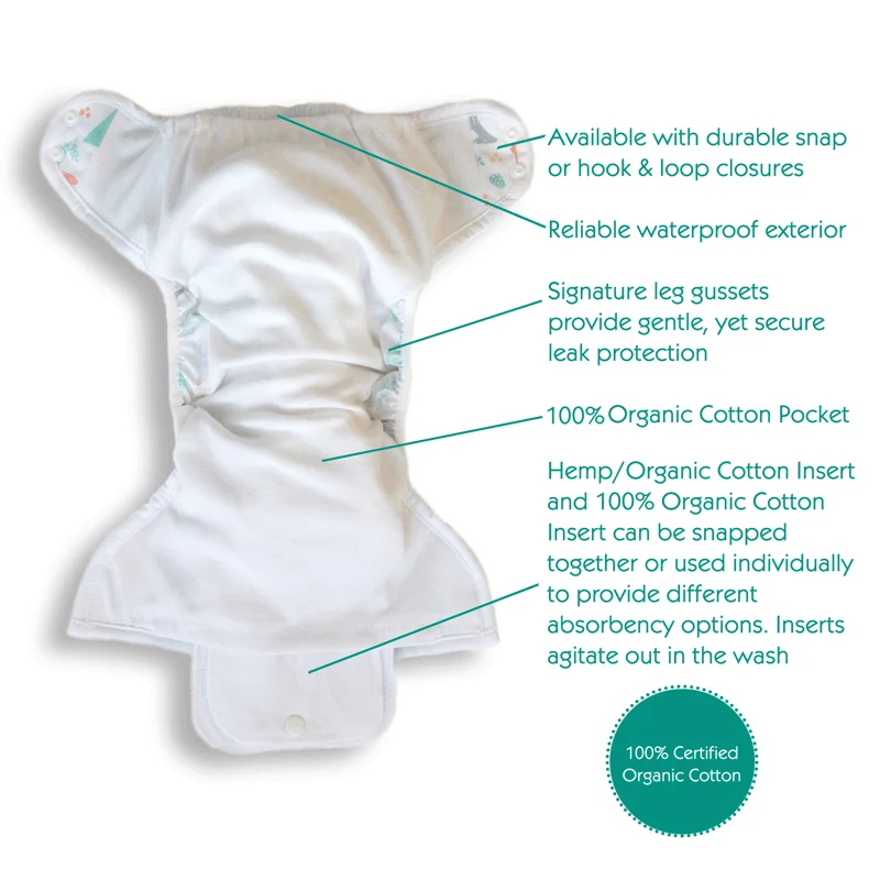 Thirsties NATURAL One-Size Pocket Diaper - SNAP - Bearly