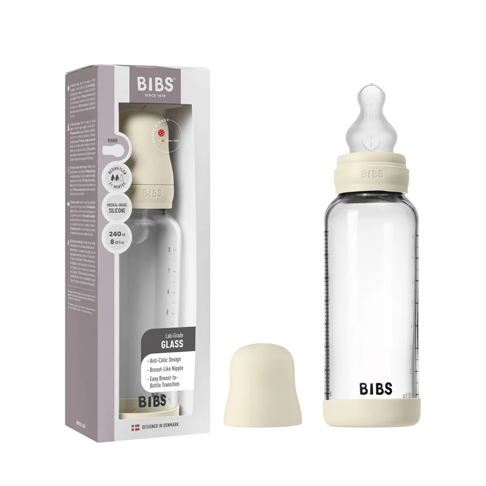 *Bibs Baby Glass Bottle Complete Set - 240mL *Medium Flow* - Ivory - Image 4