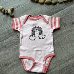 West Coast Karma Baby Onesie - Pink Stripe Rainbow - 0-6m