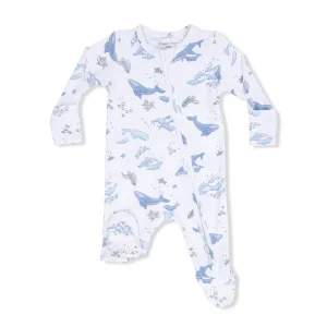 Angel Dear 2-Way Zipper Footie - Watercolour Blue Whales - 0-3m