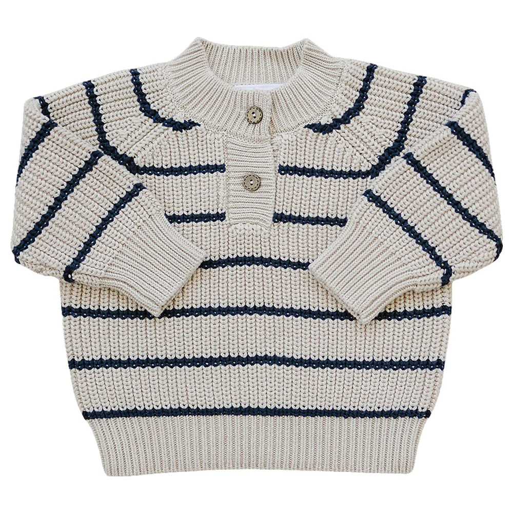 Mebie Baby Stripe Button Knit Sweater - 0-3m