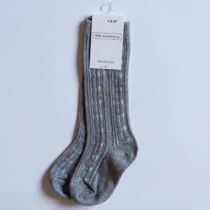 Little Stocking Co. Cable Knit Knee High Socks - Grey - 0-6m