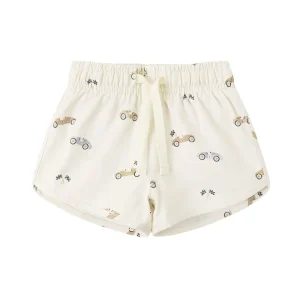 Quincy Mae Boys Swim Short - Natural Race Car - 3-6m