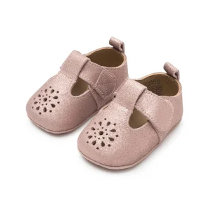 Sherick Fredermen Gloria Leather Eyelet T-Bar Shoes - Pink Glitter - Large (12-18m/1.5y) Pre-Walker Sole