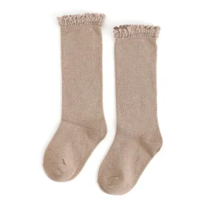 Little Stocking Co. Lace Top Knee High Socks - Oat - 0-6m