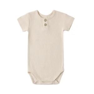 Quincy Mae Ribbed Henley Bodysuit - Ecru - 0-3m