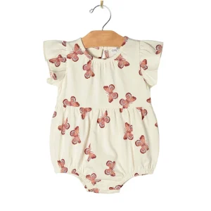 City Mouse Flutter Short Sleeve Romper - Butterflies - 18-24m