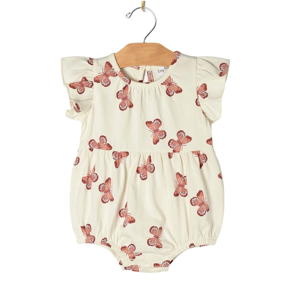 City Mouse Flutter Short Sleeve Romper - Butterflies - 18-24m
