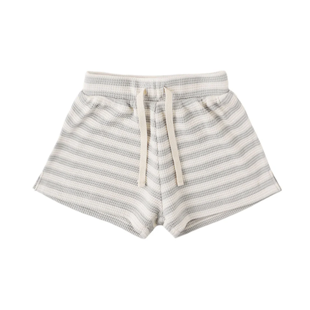 Quincy Mae Waffle Tee + Short Set - Sky Stripe - 12-18m - Image 2