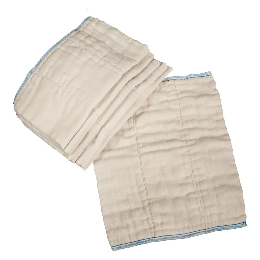 OsoCozy Indian Unbleached Cotton Prefold - Single - Infant - Light Blue/Dark Blue Trim (7-15lbs) - Image 3