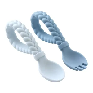 Itzy Ritzy Sweetie Spoons - Silicone Baby Fork & Spoon Set - Blue