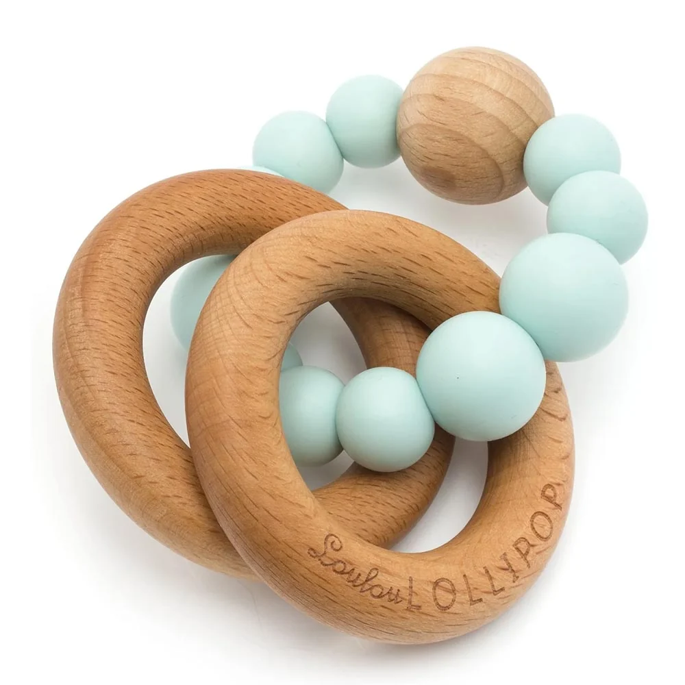 *Loulou Lollipop Bubble Silicone and Wood Teether Rattle - Rainbow - Image 3
