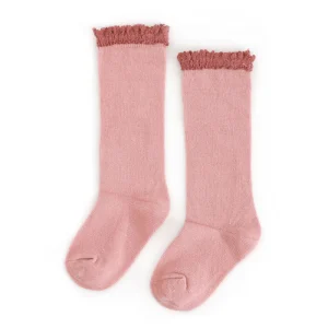 Little Stocking Co. Lace Top Knee High Socks - Blush & Mauve - 1.5-3y