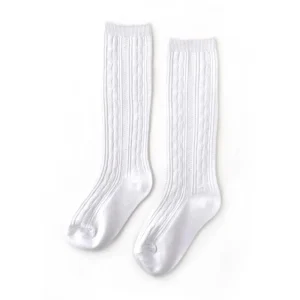Little Stocking Co. Cable Knit Knee High Socks - White - 6-18m