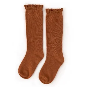 Little Stocking Co. Lace Top Knee High Socks - Sugar Almond - 0-6m