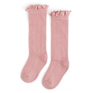 Little Stocking Co. Fancy Lace Top Knee High Socks - Cheek Color - 0-6m