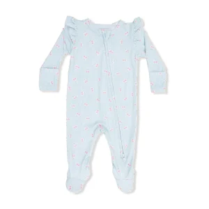 Angel Dear 2 Way Zipper Ruffle Sleeve Footie - Tiny Cherry Stripe (Size 0-3m)