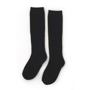 Little Stocking Co. Cable Knit Knee High Socks - Black - 0-6m