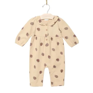 City Mouse Frill Collar Long Romper - Pinecones (Size 3-6m)