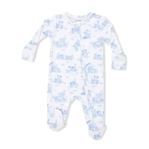 Angel Dear 2-Way Zipper Footie - Puppy Toile Blue - 0-3m