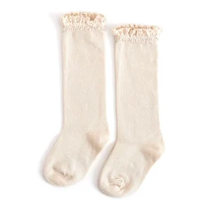 Little Stocking Co. Lace Top Knee High Socks - Vanilla - 0-6m