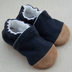 Snow and Arrow Cotton Knit Slippers - Navy - 0-3m (no leather toe)