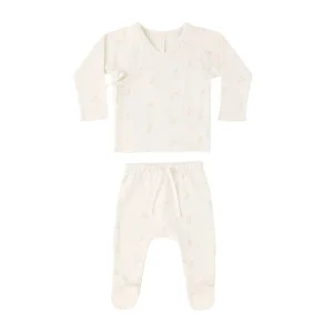 Quincy Mae Wrap Top + Footed Pant Set - Natural Bunnies - 0-3m
