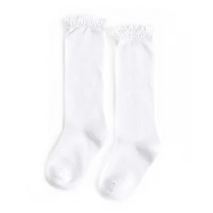 Little Stocking Co. Lace Top Knee High Socks - White - 0-6m