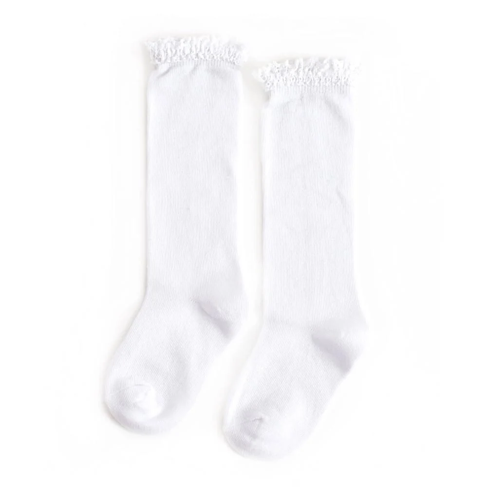 Little Stocking Co. Lace Top Knee High Socks - White - 4-6y