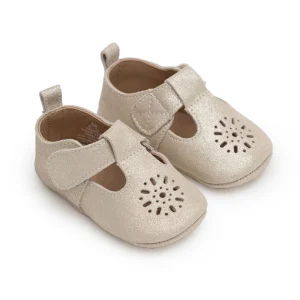 Sherick Fredermen Gloria Leather Eyelet T-Bar Shoes - Gold Glitter - Small (0-6m)