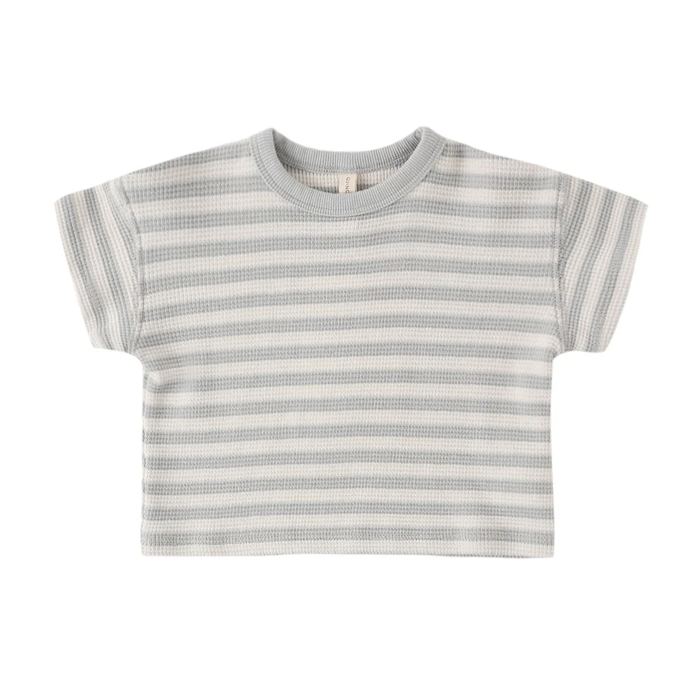Quincy Mae Waffle Tee + Short Set - Sky Stripe - 12-18m