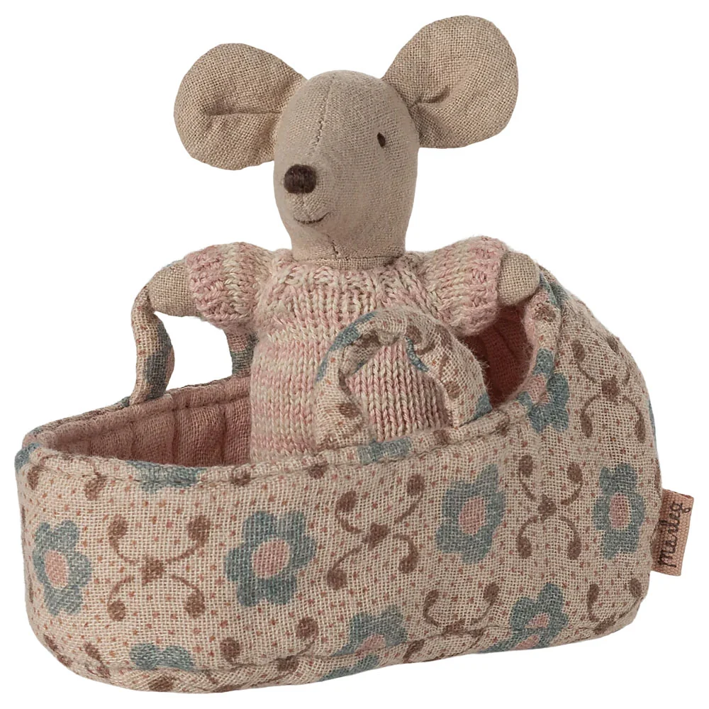 *Maileg Baby Mouse in Carrycot - Rose - Image 4