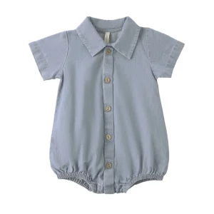Quincy Mae Matteo Romper - Chambray - 0-3m