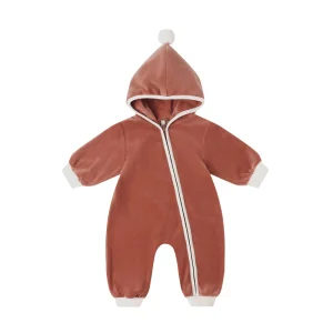 Quincy Mae Velour Zip Jumpsuit - Cranberry - 0-3m