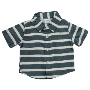 Mebie Baby Linen Button-Up Shirt - Navy Stripe (Size 0-3m)