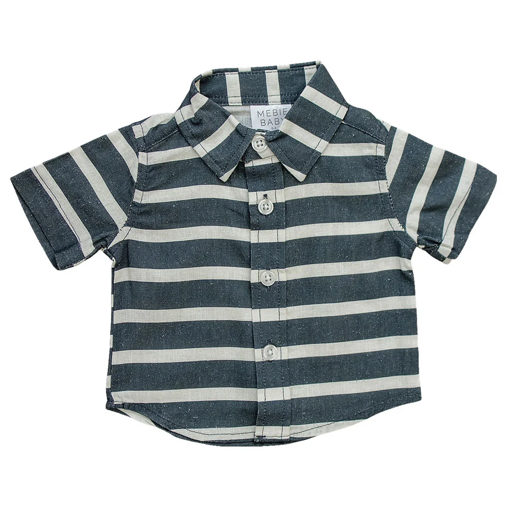 Mebie Baby Linen Button-Up Shirt - Navy Stripe (Size 0-3m)
