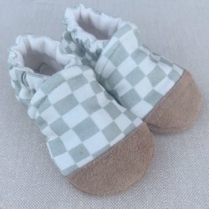 Snow and Arrow Cotton Knit Slippers - Sage Check - 0-3m (no leather toe)