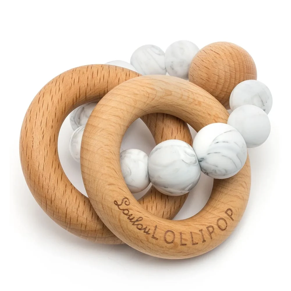*Loulou Lollipop Bubble Silicone and Wood Teether Rattle - Rainbow - Image 2