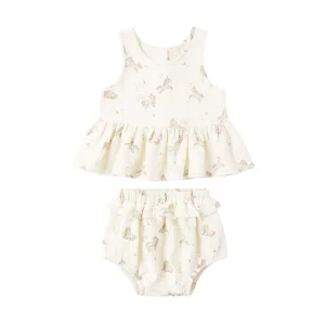 Quincy Mae Sleeveless Peplum Set - Ivory Unicorns - 12-18m