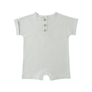 Quincy Mae Short Sleeve Romper - Sage Micro Stripe (Size 3-6m)