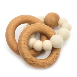 *Loulou Lollipop Bubble Silicone and Wood Teether Rattle - Beige