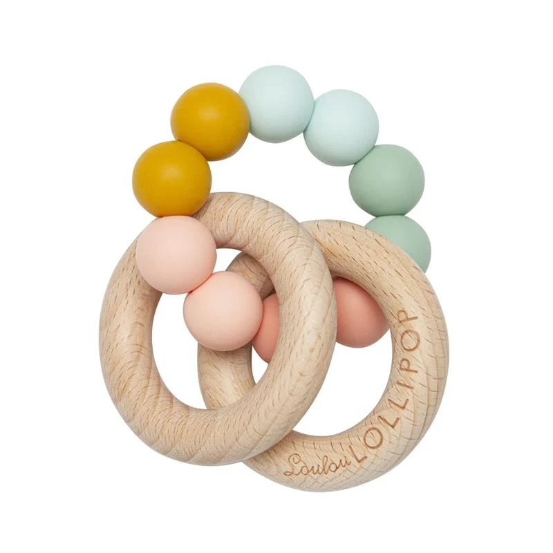 *Loulou Lollipop Bubble Silicone and Wood Teether Rattle - Rainbow - Image 5