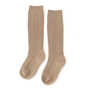 Little Stocking Co. Cable Knit Knee High Socks - Oat - 0-6m