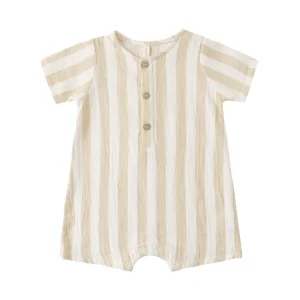 Quincy Mae Short Sleeve Woven Romper - Summer Stripe - 12-18m